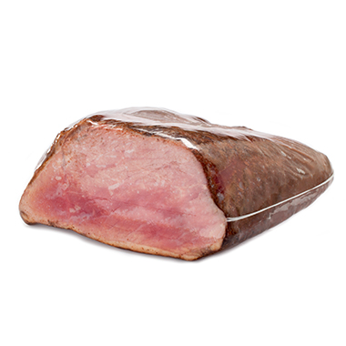 Packaged pastrami using high barrier shrink bags